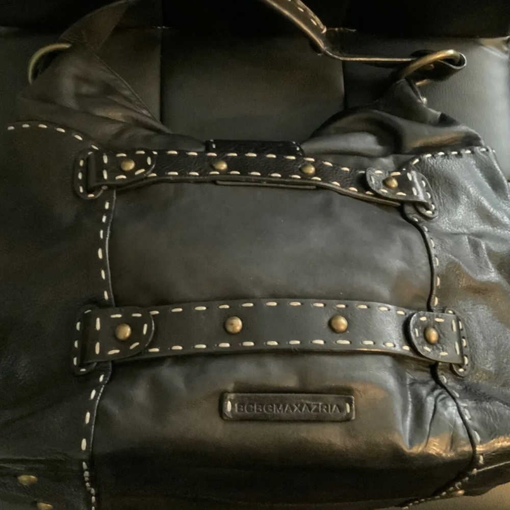 BCBGMaxAzria Black Stitch Handbag With Dust Bag